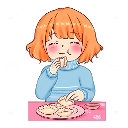 冬至元素品尝美味饺子