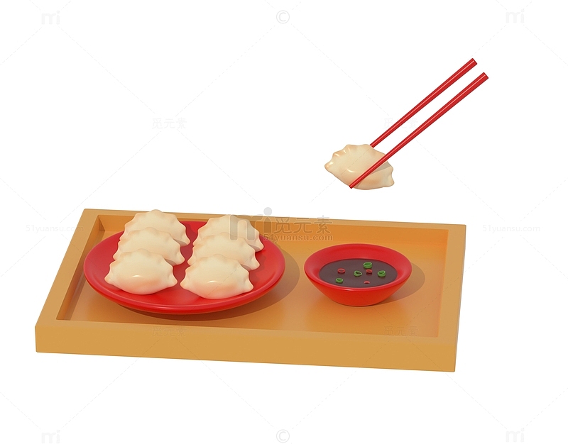 冬至蒸饺节庆节气3d立体食物筷子饺子托盘