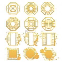 中式古典复古金色边框窗框装饰