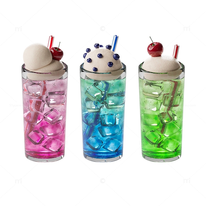 冰淇淋奶盖果茶苏打果汁饮料3D模型