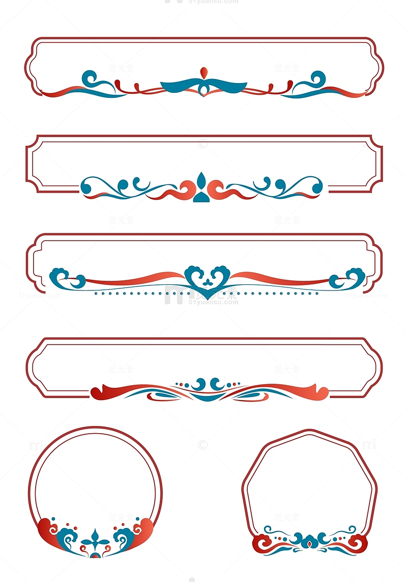 红色中国风传统花纹线条纹理标题文本边框