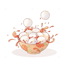 简约水彩冬至汤圆美食