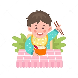 卡通简约吃饭的小朋友