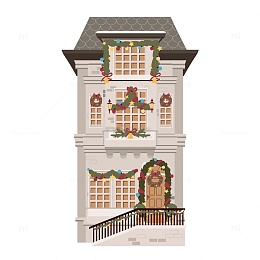 卡通圣诞节日氛围装饰房屋