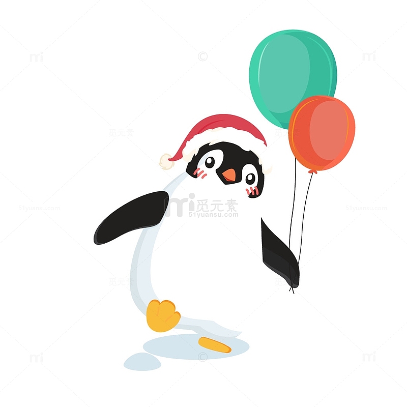 卡通圣诞节拉着气球的企鹅
