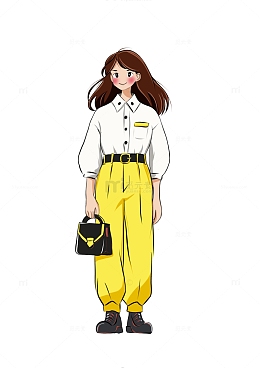 穿着职业工作服的女生卡通手绘插画