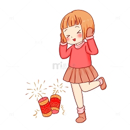 冬至元素放鞭炮人物捂耳朵