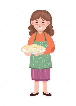 卡通简约端着饺子的母亲