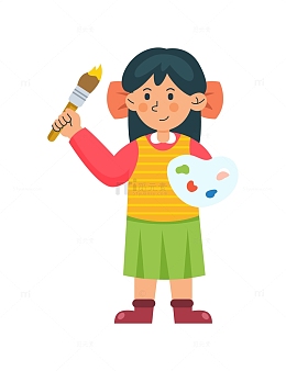 卡通简约拿着画笔的小孩子