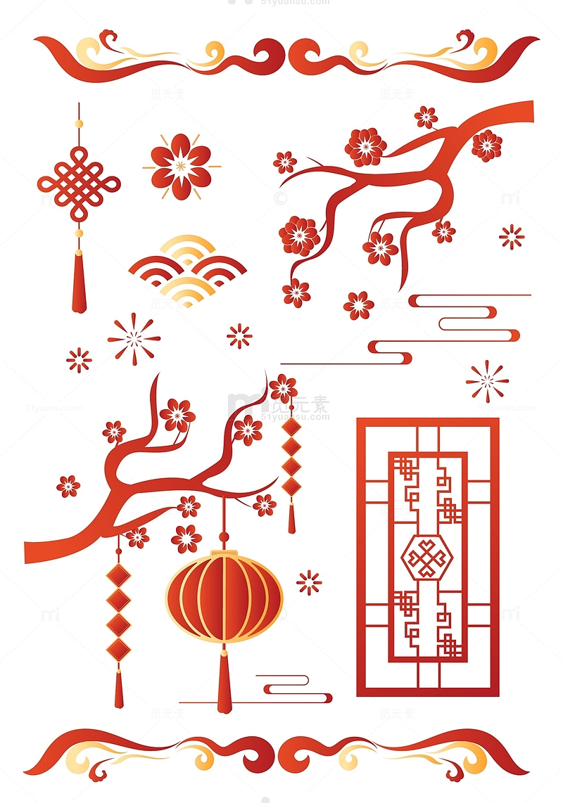 红色中国风春节梅花装饰纹理图标元素