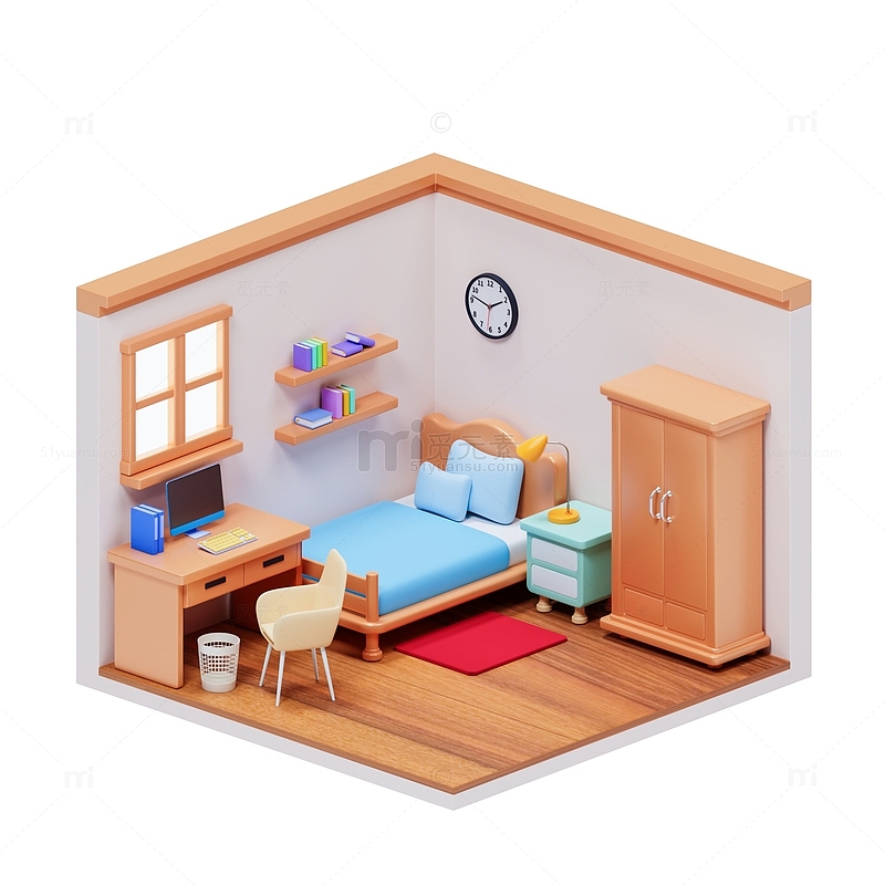 3D立体卡通卧室场景房间模型