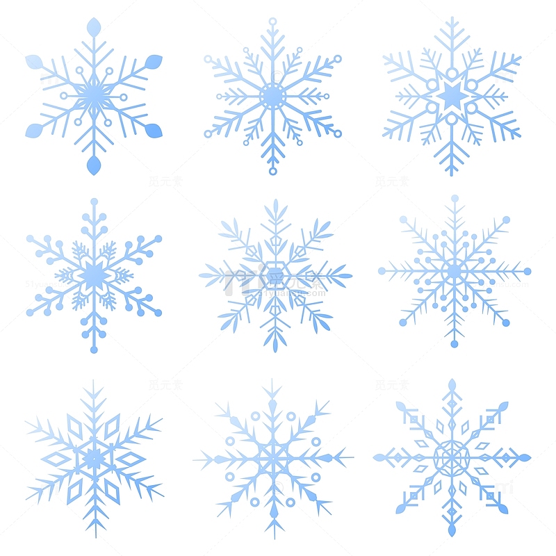 蓝色小清新冬季圣诞节雪花装饰图标元素