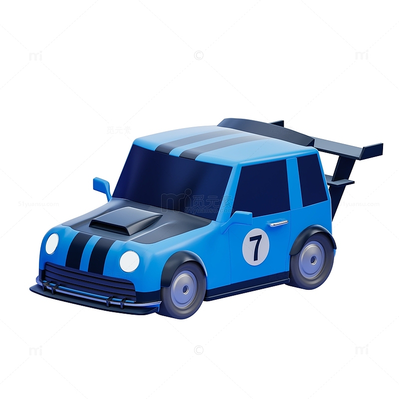 3D立体蓝色卡通赛车汽车模型