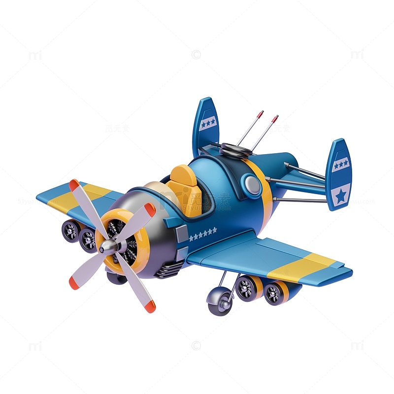3D立体蓝色卡通飞机模型