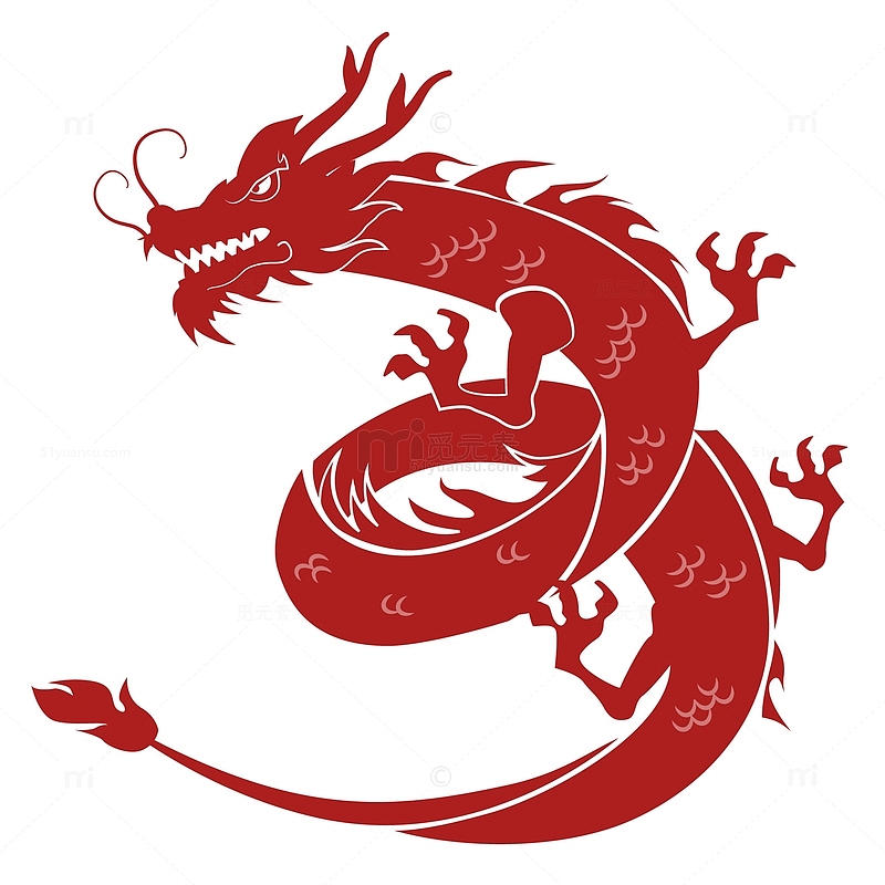 红色中国风传统龙年生肖动物装饰图标元素