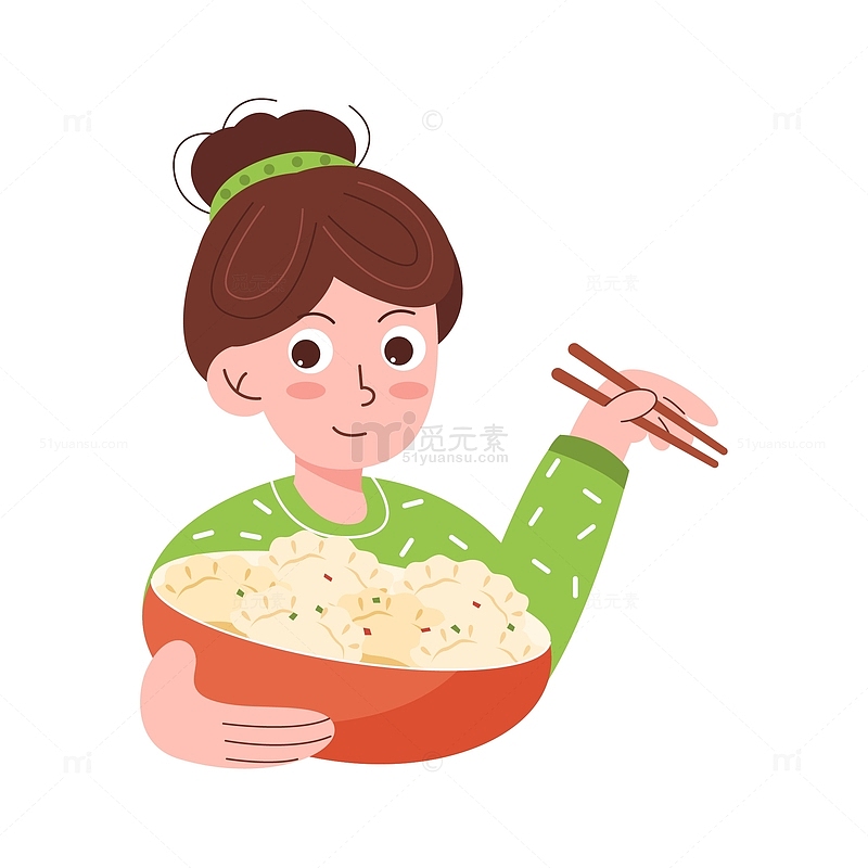 卡通可爱的吃饺子人物元素