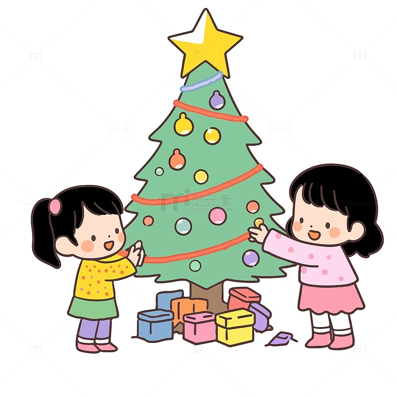 小孩在圣诞树下玩耍