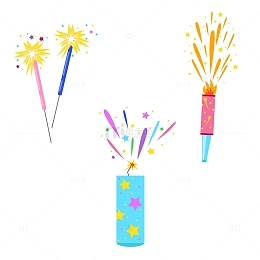 春节元旦烟花矢量扁平元素