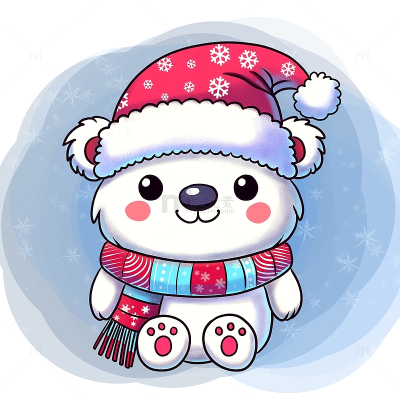 可爱北极熊戴圣诞帽卡通素材