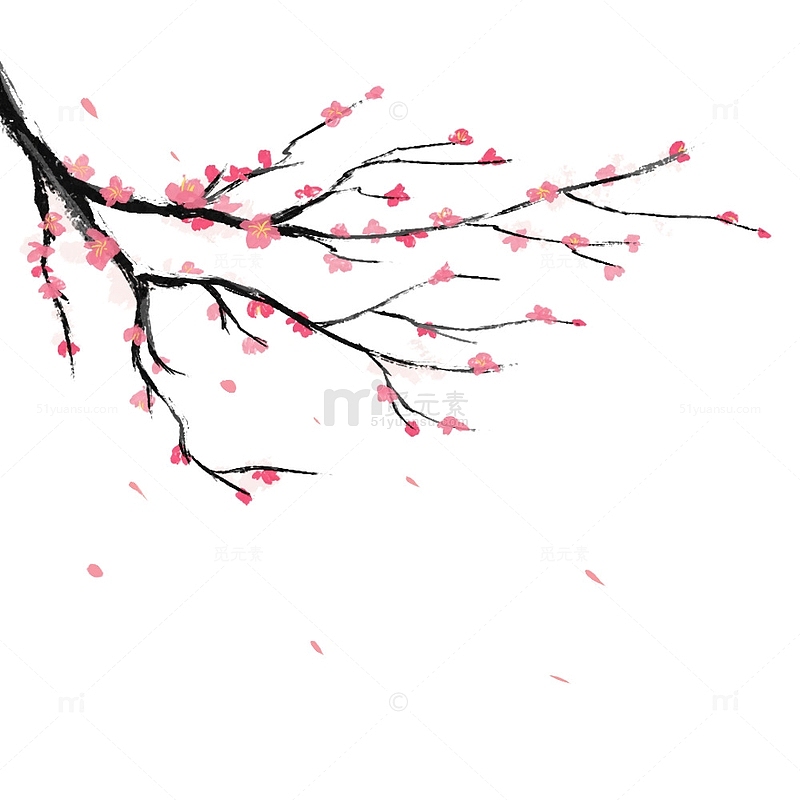 手绘古风中国风水墨红色梅花元素