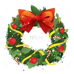 圣诞节节日圣诞花环手绘插画元素