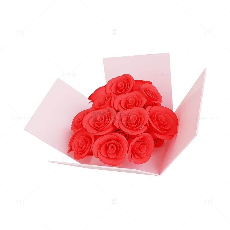 3D情人节红色玫瑰花