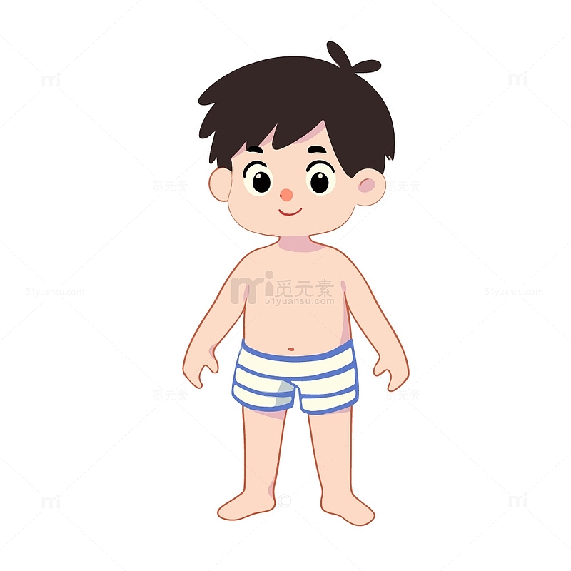 小男孩穿着泳衣准备游泳