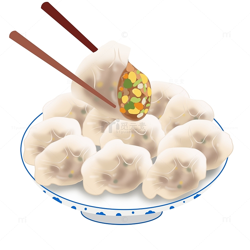 三鲜大饺子青花瓷碗