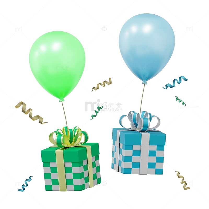 漂浮的气球礼物节日礼包3D促销元素