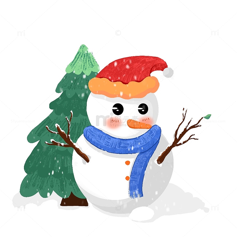 圣诞树圣诞节手绘雪人