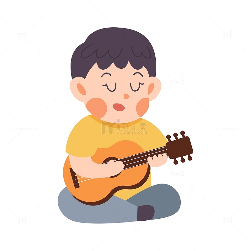 卡通简约弹吉他的小男孩