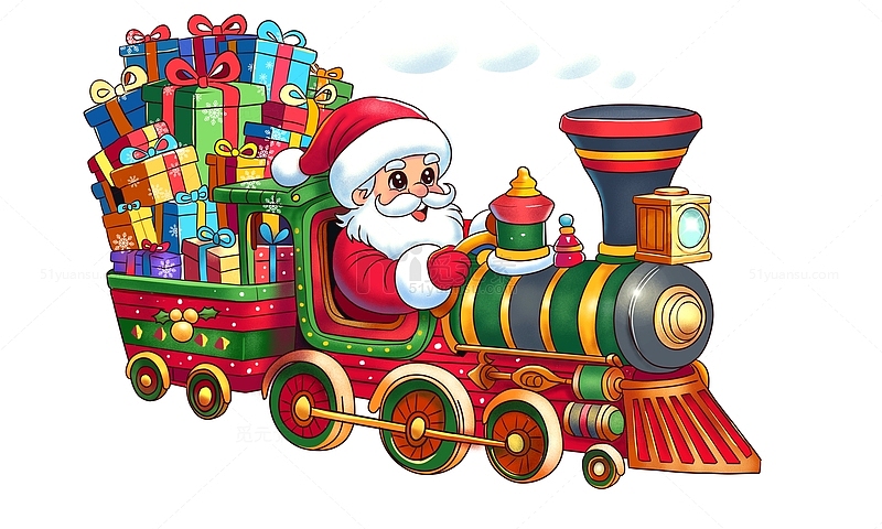 开火车送礼物的圣诞老人