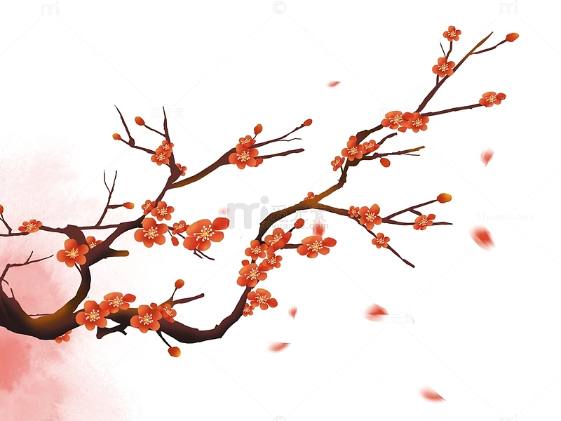 红色中国风淡雅文艺梅花树枝春节装饰元素