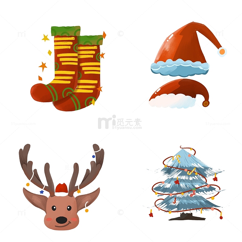 圣诞节 袜子 麋鹿 圣诞树 圣诞帽 装饰