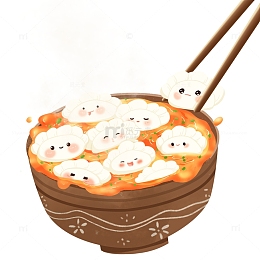 手绘冬至拟人饺子
