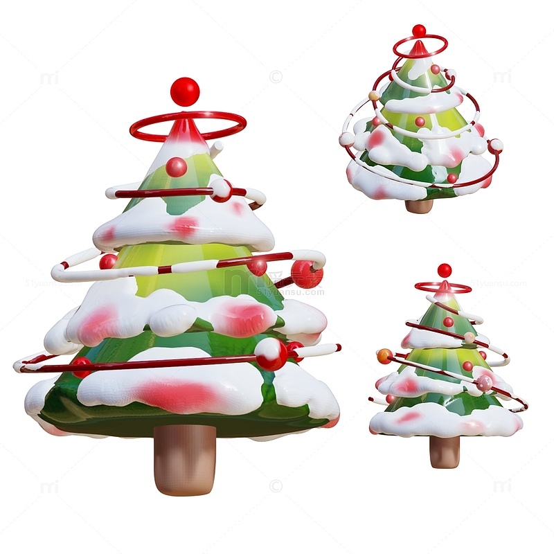 圣诞节圣诞树卡通立体3d模型装饰