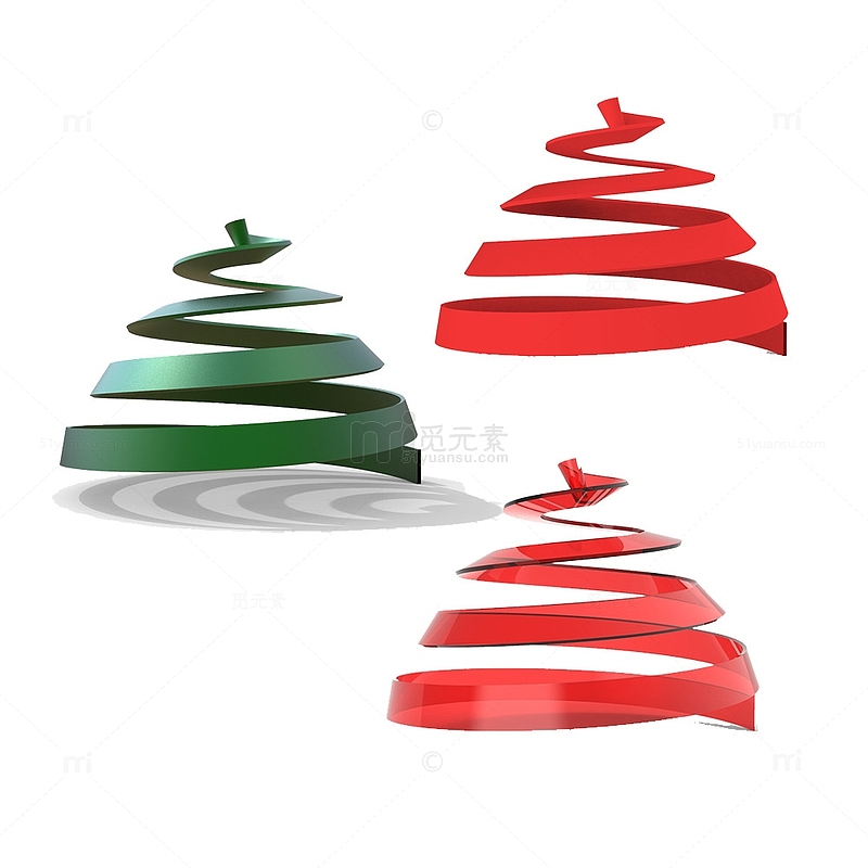 圣诞树螺旋简约素材红色绿色玻璃质感大促
