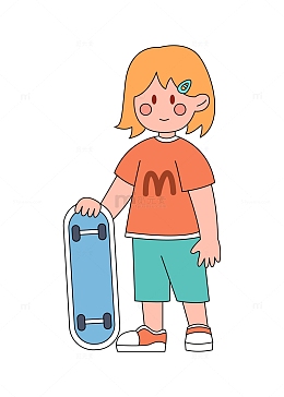 线描简约玩滑板的小男孩