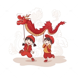 红色卡通风格舞龙春节舞龙