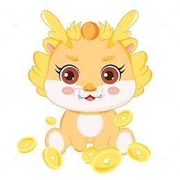 卡通龙年IP玩钱币新春贺岁手绘插画元素