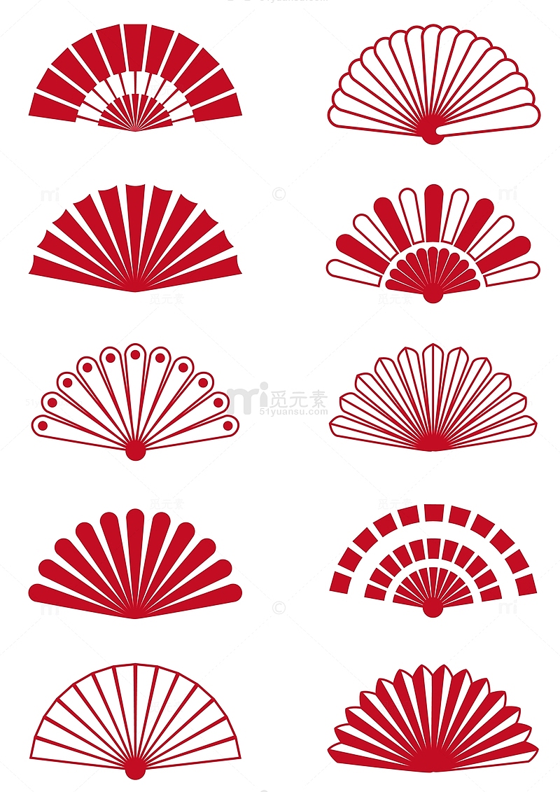 红色中国风国潮古风折扇装饰矢量元素