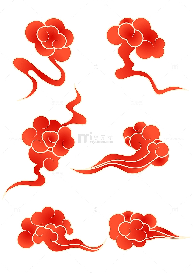 中国风国潮古风红色祥云装饰矢量元素