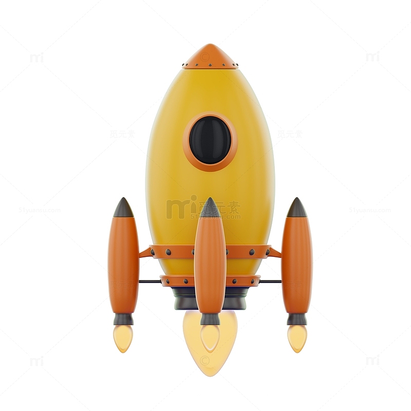 3D立体黄色卡通火箭模型