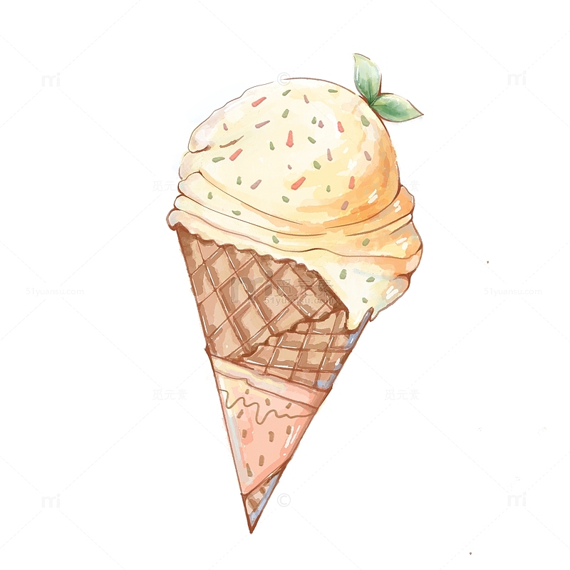 手绘水彩风格冰淇淋夏天海报冰凉雪糕