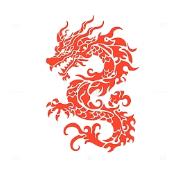 卡通红色的龙剪影