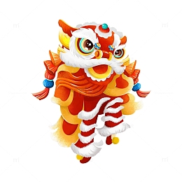 春节喜庆舞狮国潮手绘插画元素