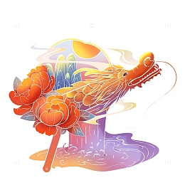 国潮龙年牡丹扇子小场景