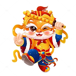 国潮虎年形象IP祝福新年门神手绘插画元素