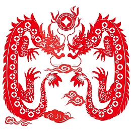 双龙剪影戏珠纹
