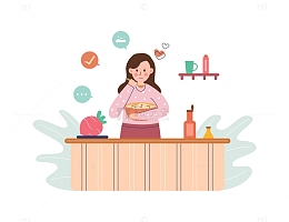 扁平简约做饭的家庭主妇